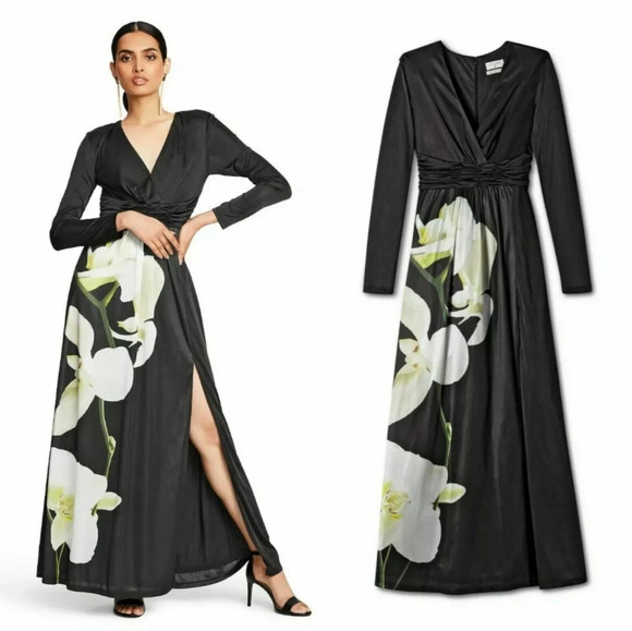 Altuzarra x Target, New, Black Floral Satin Surplice Maxi Dress, Size Large - Picture 1 of 12